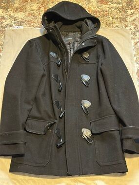 Express Men's Black Hooded Toggle Pea Coat